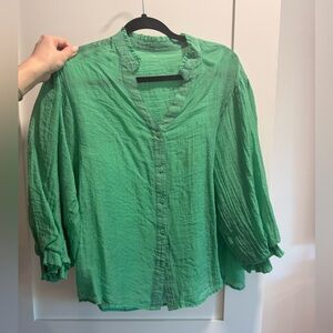 Green button down blouse